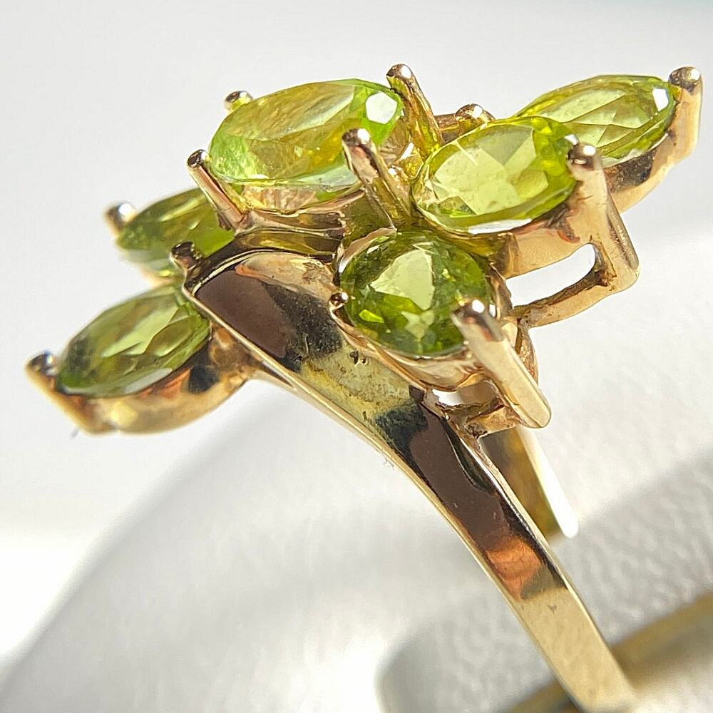 10K Yellow Gold Peridot Cluster Ring Marquise Green Stones Size 5.75 - Picture 10 of 12